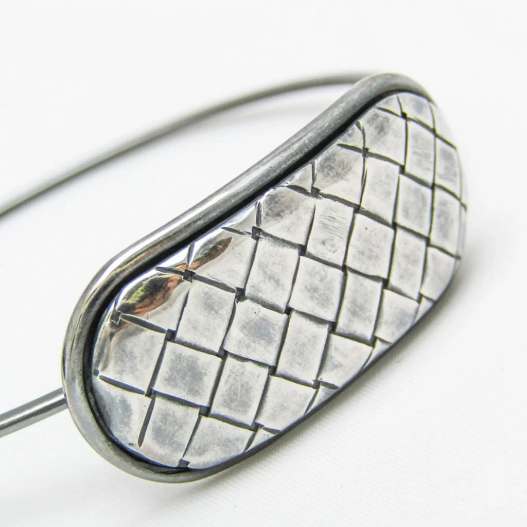 Pre-Owned Bottega (Good) Silver 925 Intrecciato Bangle Veneta Plate Silver