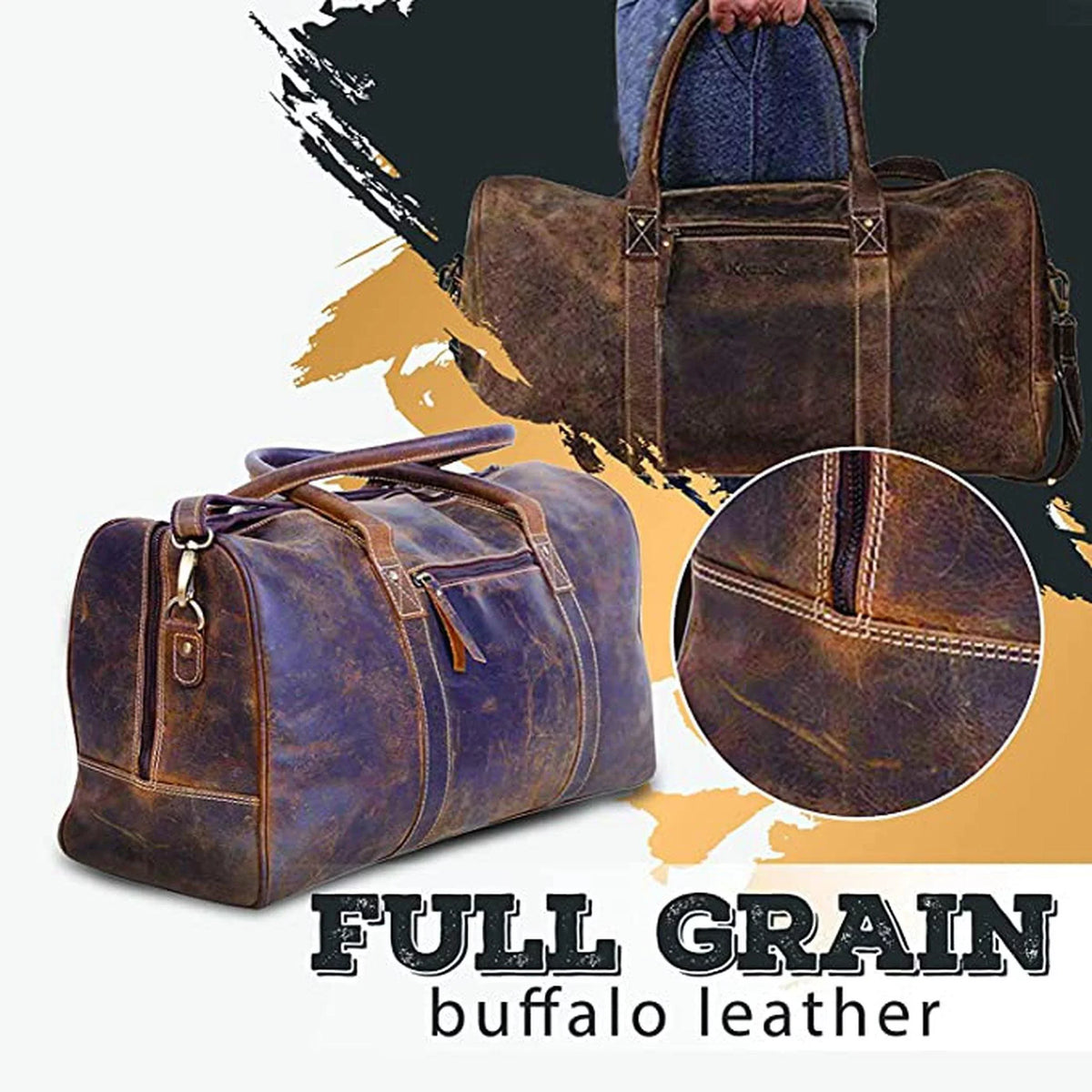 Fashion & Buffalo | Adjustable Leather Men's Co. 20" FR Spacious Duffle Stylish Bag Distressed Vintage | Strap Shoulder