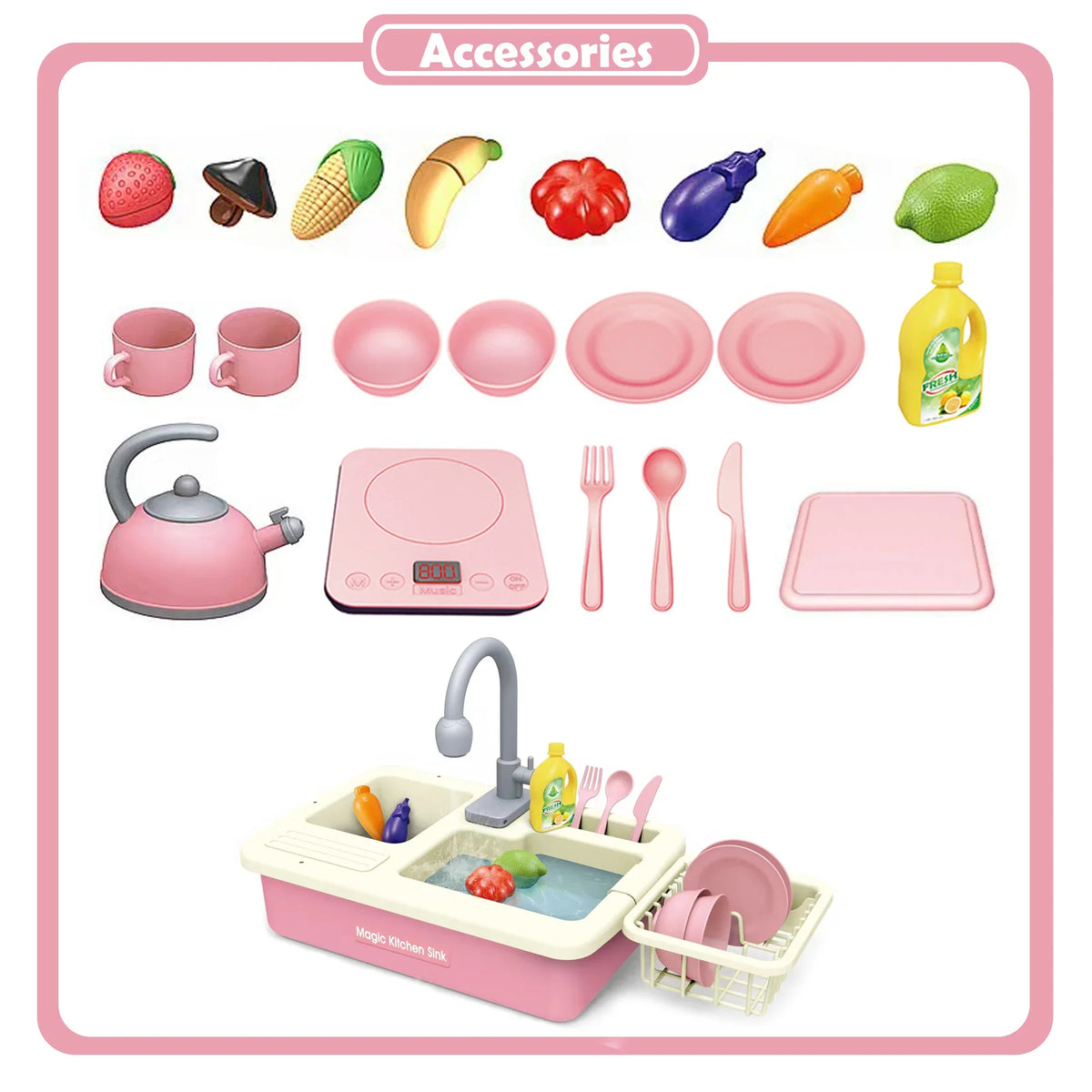 with for Richgv Boys 23PCS Play Sink Food, Induction Kitchen Girls Play with Toy liquid Running liquid, Electric Play Kids Cooker Cutting Play Pretend Toys Role Kitchen Toys Sink