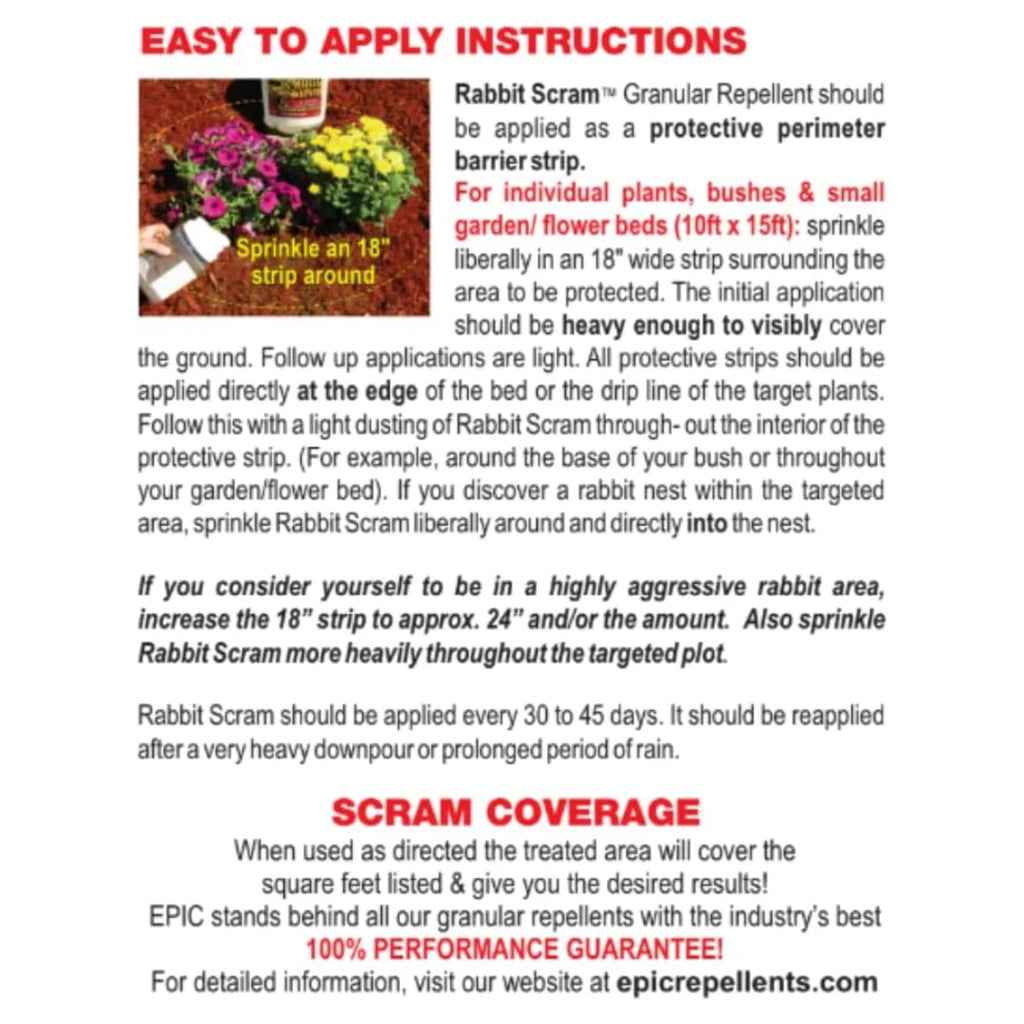 EPIC Bag, Repellent All exterior Use Natural 6lbs Rabbit Granular Ready Animal Scram Resealable To