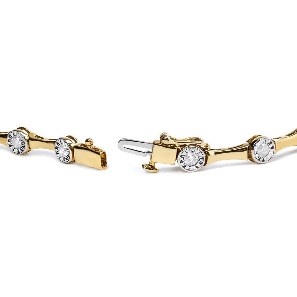Haus Of Brilliance 10K Yellow Gold Plated .925 Sterling Silver 1.0 Cttw Womens Miracle Set Round Cut Box Clasp Diamond Bezel Style Station Link Bracelet (H-I Color, I3 Clarity) - Size 7"