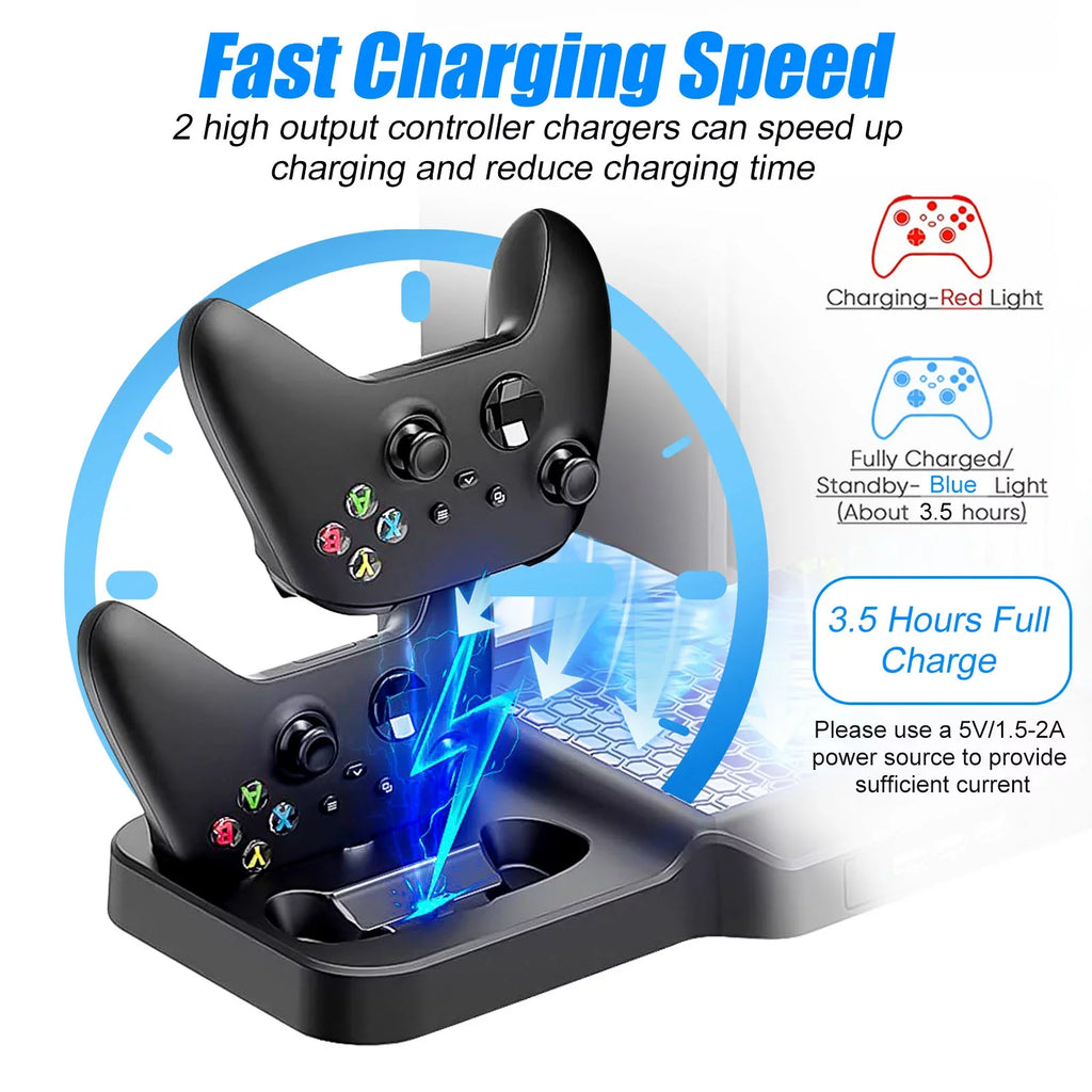 Vertical Stand Fit For Xbox Series X/S With 2 Cooling Fans, Eeekit Dual Controller Fast Charging Dock Station Fit For Xbox Series S/X With 3 Usb Ports, 11 Game Disc Slots