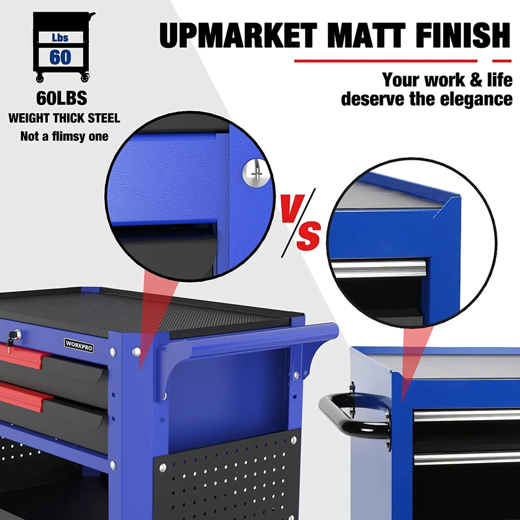 2-Drawer Service for Warehouse, Duty System, and with Heavy lbs 28" WORKPRO Organizer Locking Wheels Garage, 400 Utility Cart Tool Workshop, Load Storage Rolling Premium Cart, Industrial Mechanic,
