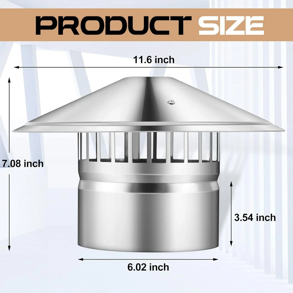 6 Inch Cone Top Chimney Cap Stainless Steel Cone Cap With Screen Chimney Cover Outside Roof Silver Fireplace Screen Cover Exterior Stove Pipe Topper For Vent Flue Family Kitchen Cooking