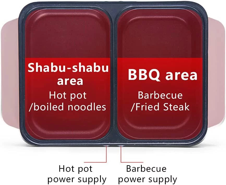 Steel Non-Stick Pot in Electric Barbecue (Pink) Pan, Hotpot Hot 1 Barbecue 2 MONIPA Stainless Portable Pan Grill