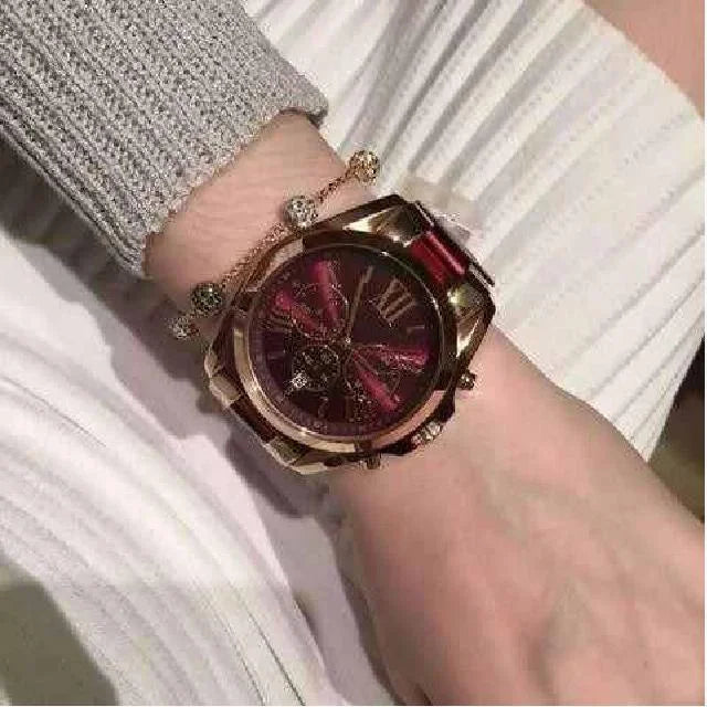 Michael Kors Mk6270 Bradshaw Burgundy Red Timer Wrist Watch For Women