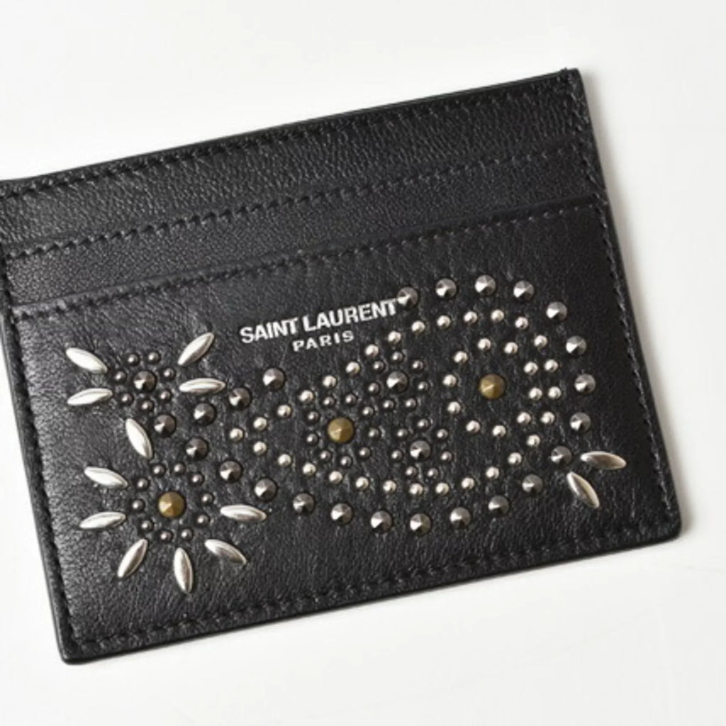Pattern Saint YSL / 375949 LAURENT Laurent SAINT (Like Card Studs New) Leather Pre-Owned Case Black Paisley