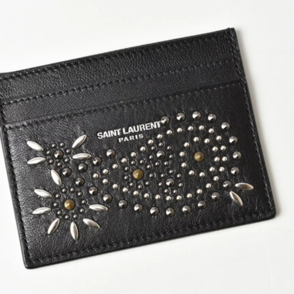 Pattern Saint YSL / 375949 LAURENT Laurent SAINT (Like Card Studs New) Leather Pre-Owned Case Black Paisley