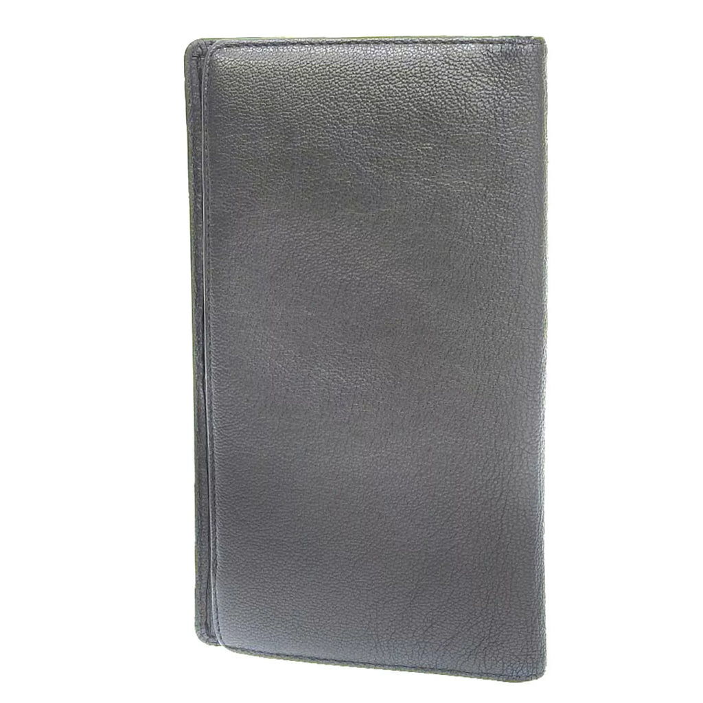 Pre-Loved Chanel Chanel Here Mark Bi-Fold Long Wallet Metallic Lambskin Gray No. 11 With Seal (Fair)
