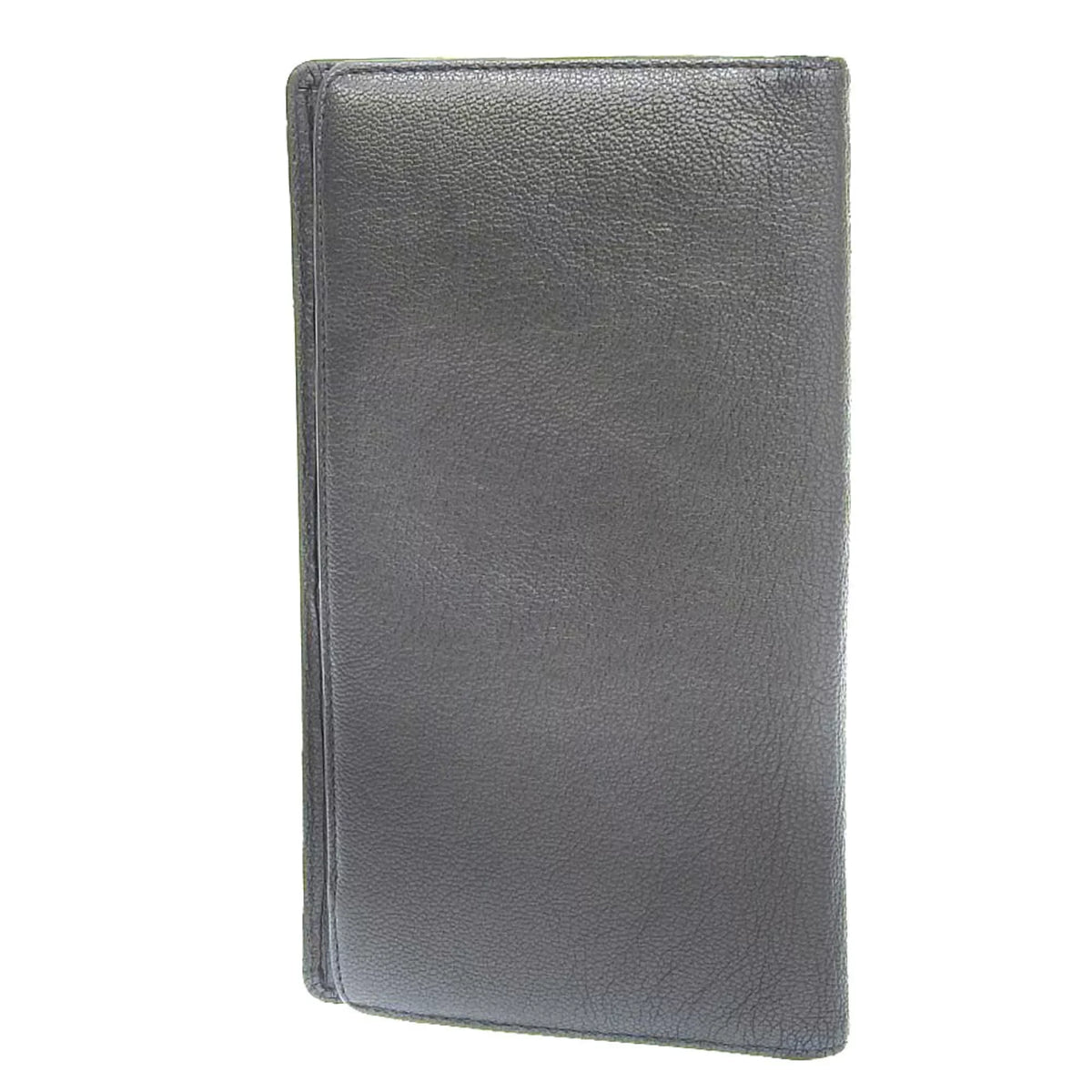 Pre-Loved Chanel Chanel Here Mark Bi-Fold Long Wallet Metallic Lambskin Gray No. 11 With Seal (Fair)