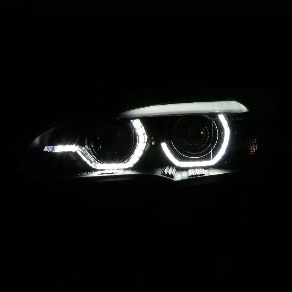 Akkon - For 2007-2010 Bmw E70 X5 Hid [W/ Afs Model] Led Halo Drl Projector Black Headlights Driver Left+Passenger Right Pair