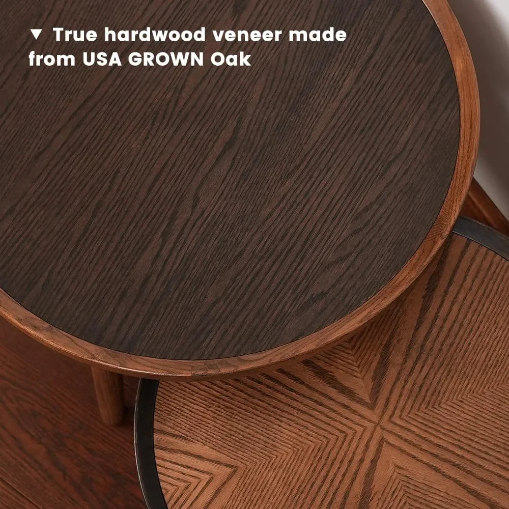 Coffee with CONSDAN Standard & Hardwood Balcony - Feet Side Table Solid Oak Wood Round Structure for Living Room, Solid Bedroom, Table Nesting Table,