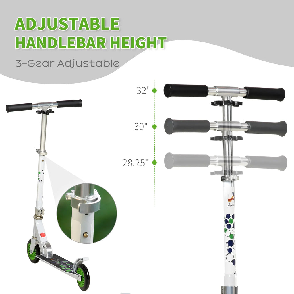 Aosom One-Click Folding Kids Kick Scooter W/ Adjustable Handlebar, Push Rider With Kickstand, Dual Brake System, Durable Wheels & Sturdy Bearings, For Boys And Girls, White