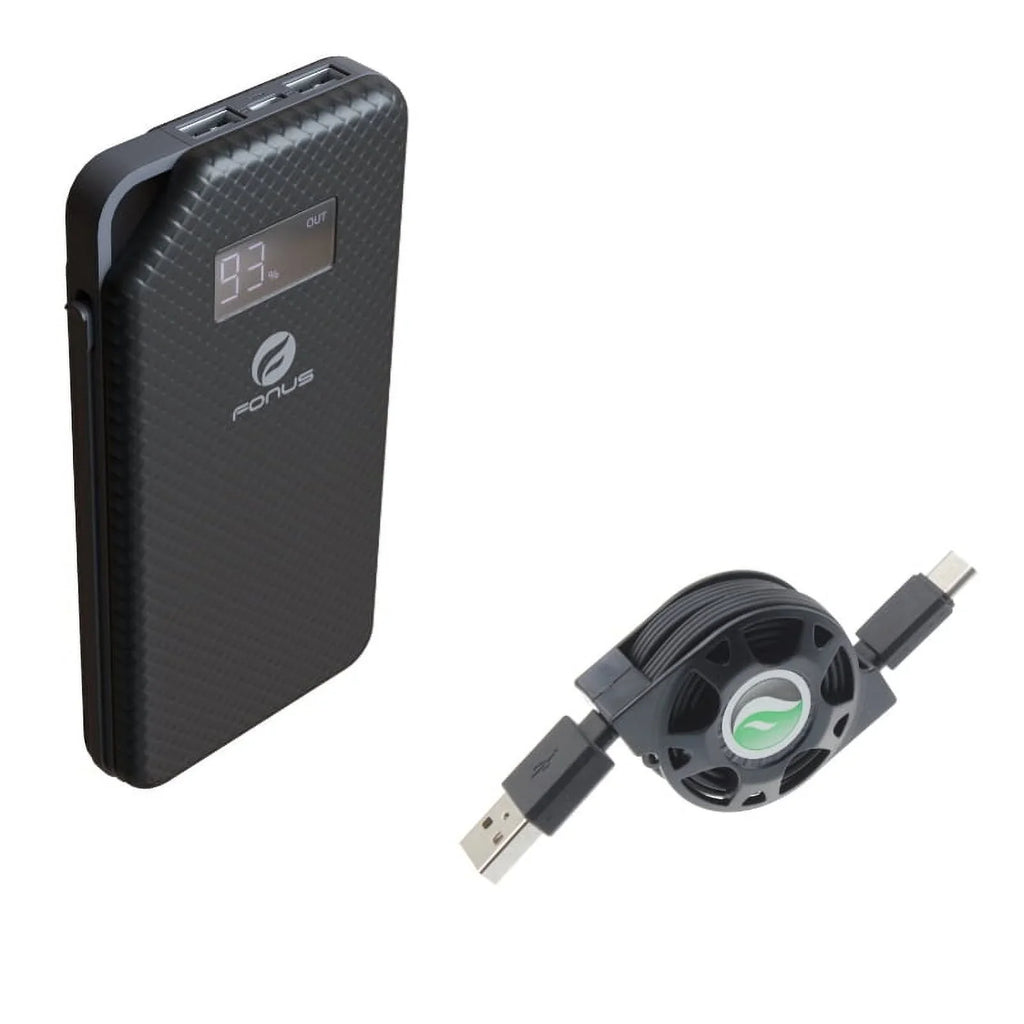 Charger 10000Mah Power Bank W Type-C Retractable Usb Cable O1D For Acer Liquid Jade Primo - Alcatel Pulsemix, Idol 5S 5 4S - Blackberry Key2, Motion, Keyone - Blu G9 Pro, Vivo 5 - Bold N1