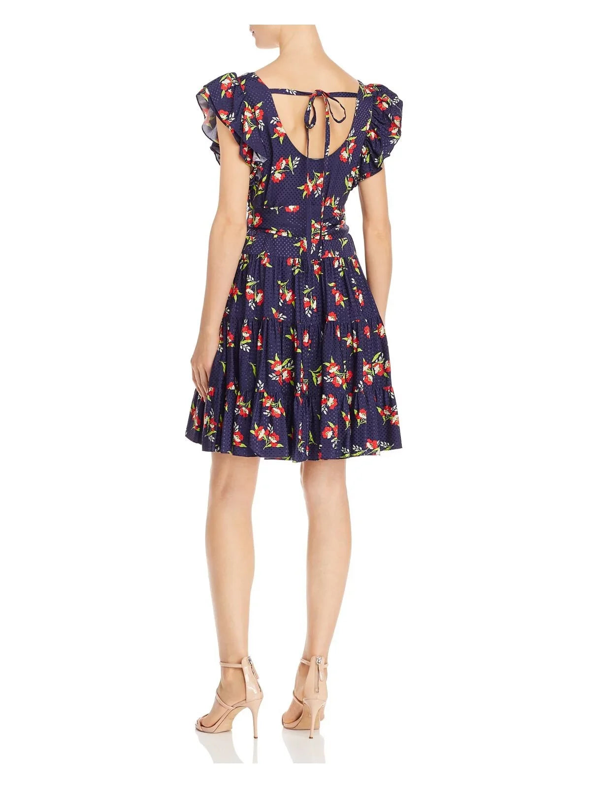 Cut + Out Navy Neck Womens Scoop Floral Fit JILL Back Sleeve outfit Cap STUART L Short Flare