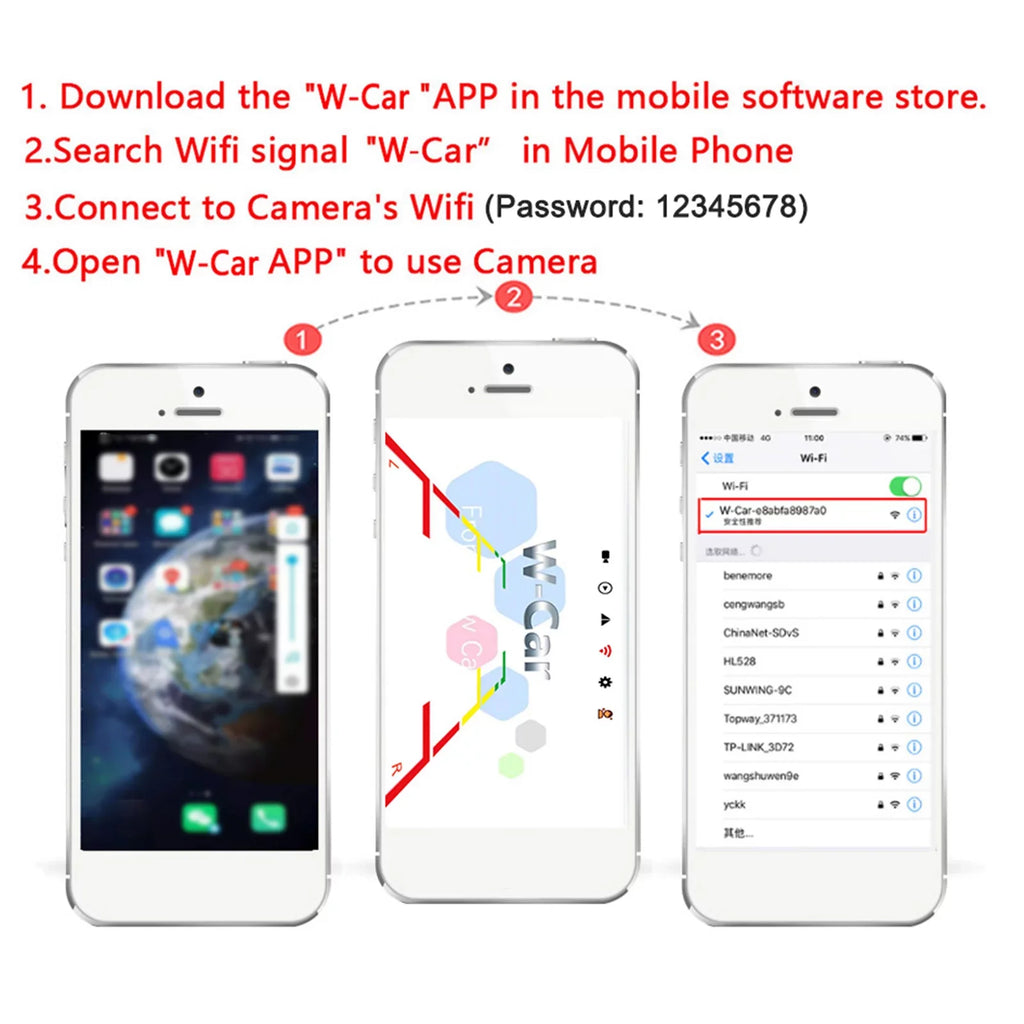 Wireless Rear for Camera Vision, Automobiles WiFi Backup Waterproof with IP67 Night Car Camera Aumotop View