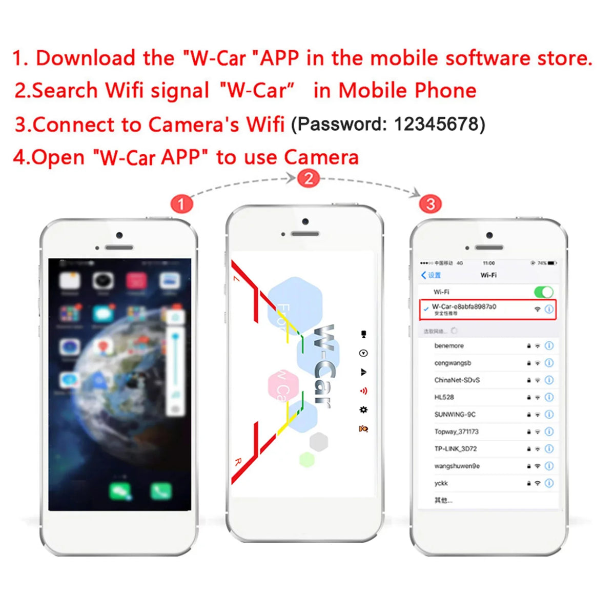 Wireless Rear for Camera Vision, Automobiles WiFi Backup Waterproof with IP67 Night Car Camera Aumotop View