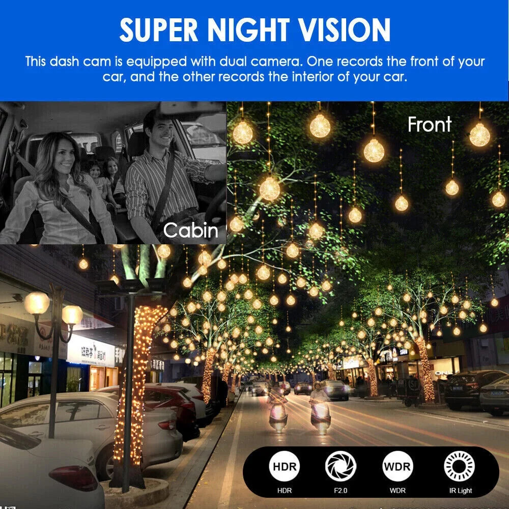 Dual Cam Onemayship Dash Dvr Inside Camera Lens Hd 3.16In Front 1080P Recorder Car Night
