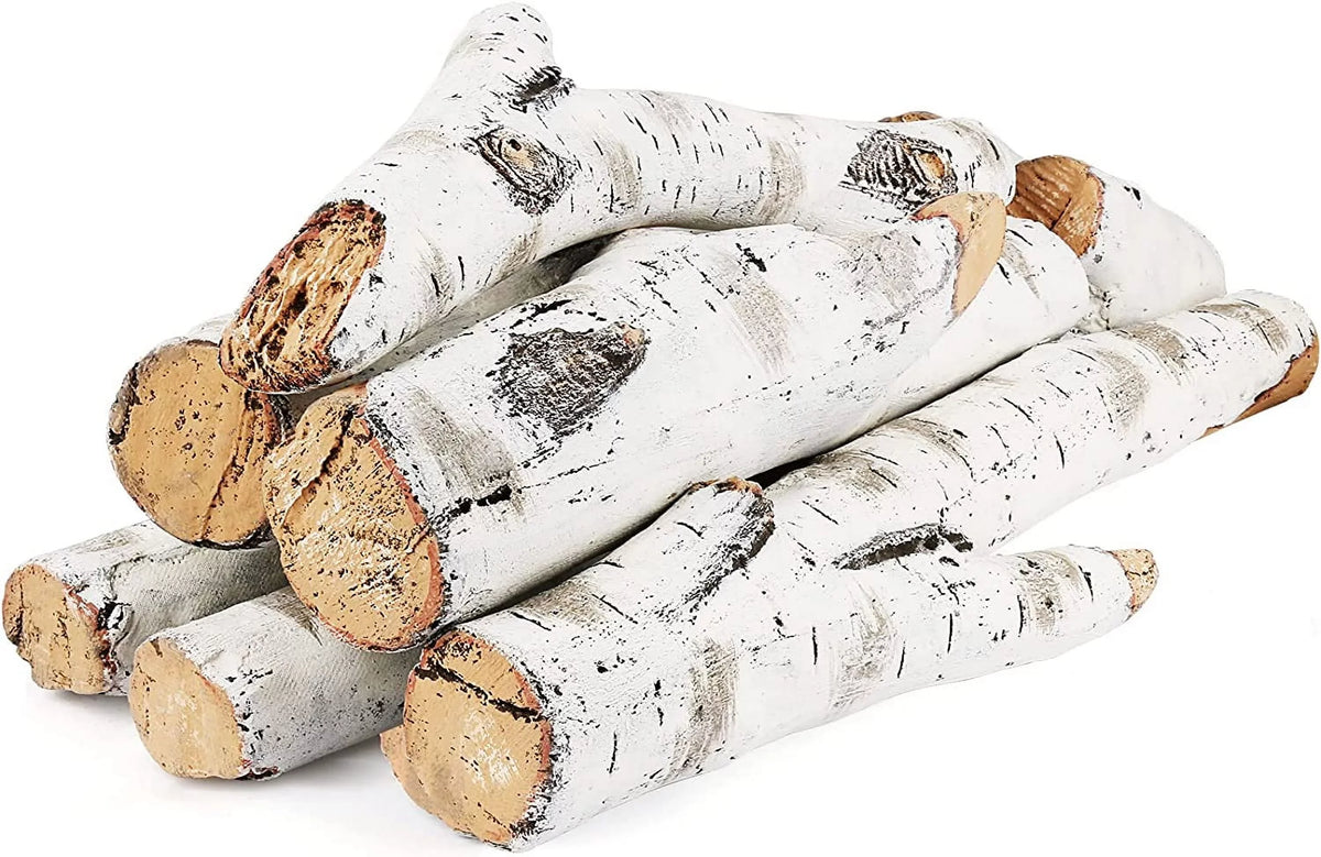 Grisun 26.8" Large Gas Fireplace Logs, Ceramic White Birch Wood Logs For Indoor Inserts, Outdoor Firebowl, Fire Pits, Vented, Propane, Gel, Ethanol, Electric, Realistic Fireplace Decoration, 6 Pcs