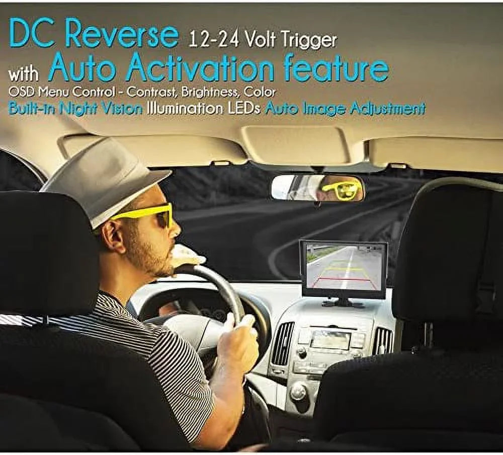 W/ Car LCD Reverse Parking 12-24V 9" Pyle Kit Rearview Truck Camera Waterproof Monitor, Display