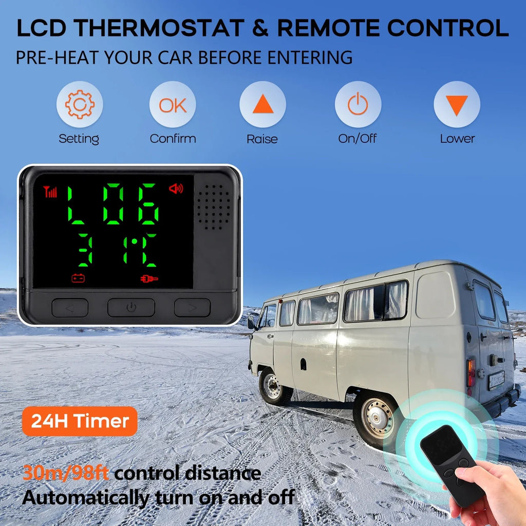 Tropow 12V 5Kw Diesel Air Heater, Portable And Convenient Integrated Parking Heater Heating, All-In-One Single Hole With Remote Control Azure Lcd Monitor For Car Trucks Boat Bus Rv And Trailer