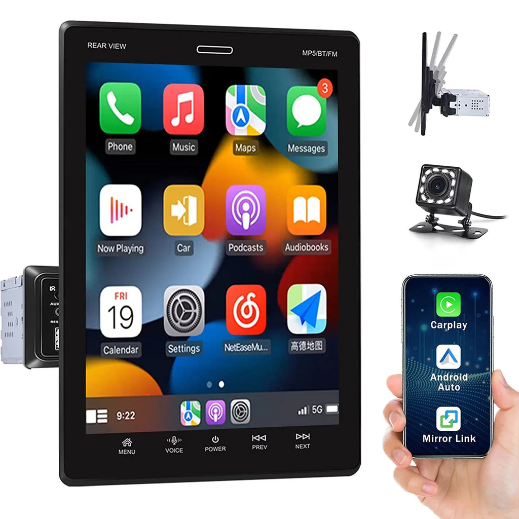 Android USB 12 Touch Stereo Din Mirror Bluetooth 9.5'' with Radio FM,with HD Car Car Player Rear MP5 Single LED Camera Car Link Auto Podofo Screen Carplay