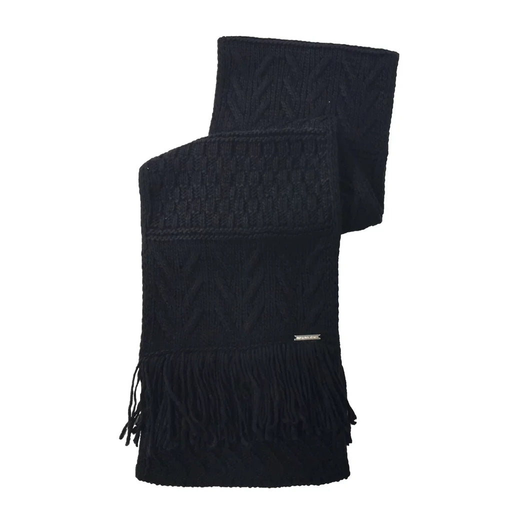Kors Knit Scarf, Fringe Michael Cable Women's Black