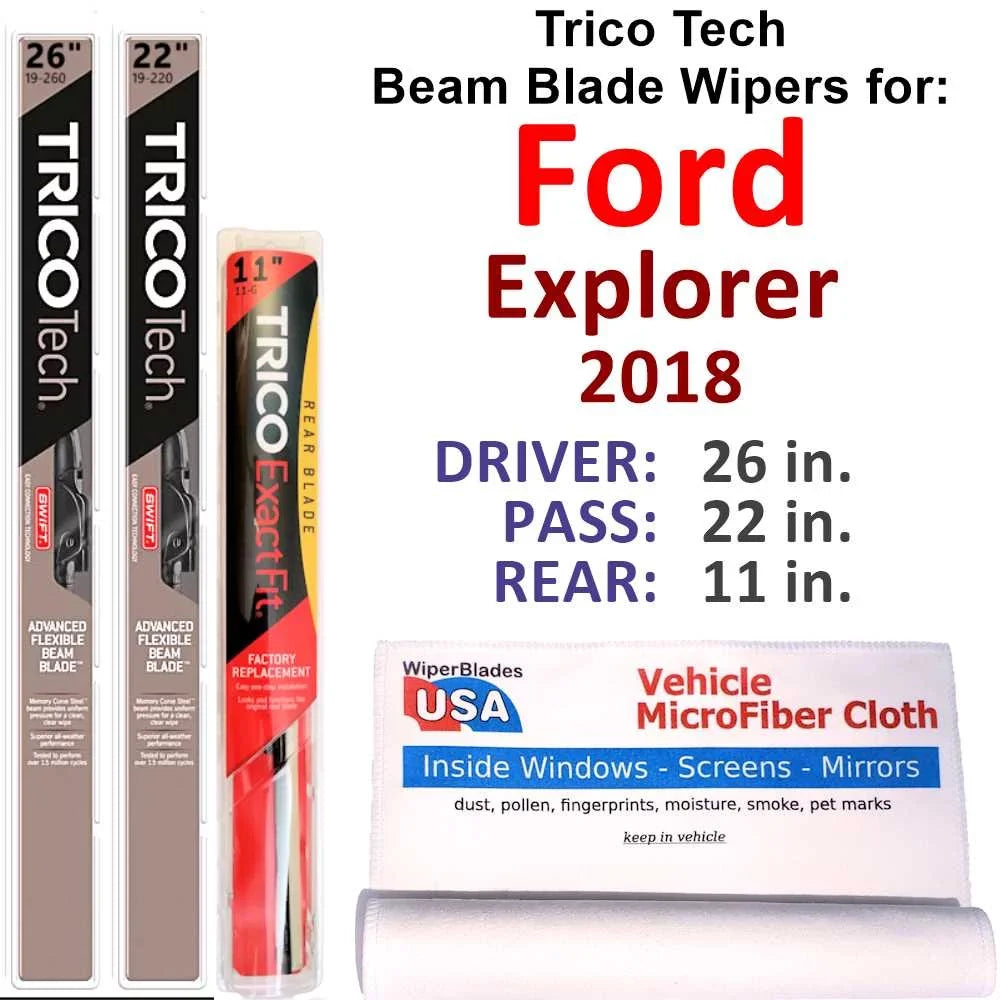 2018 Ford Explorer Beam Blade Wipers (Set Of 3) W/Rear Wiper