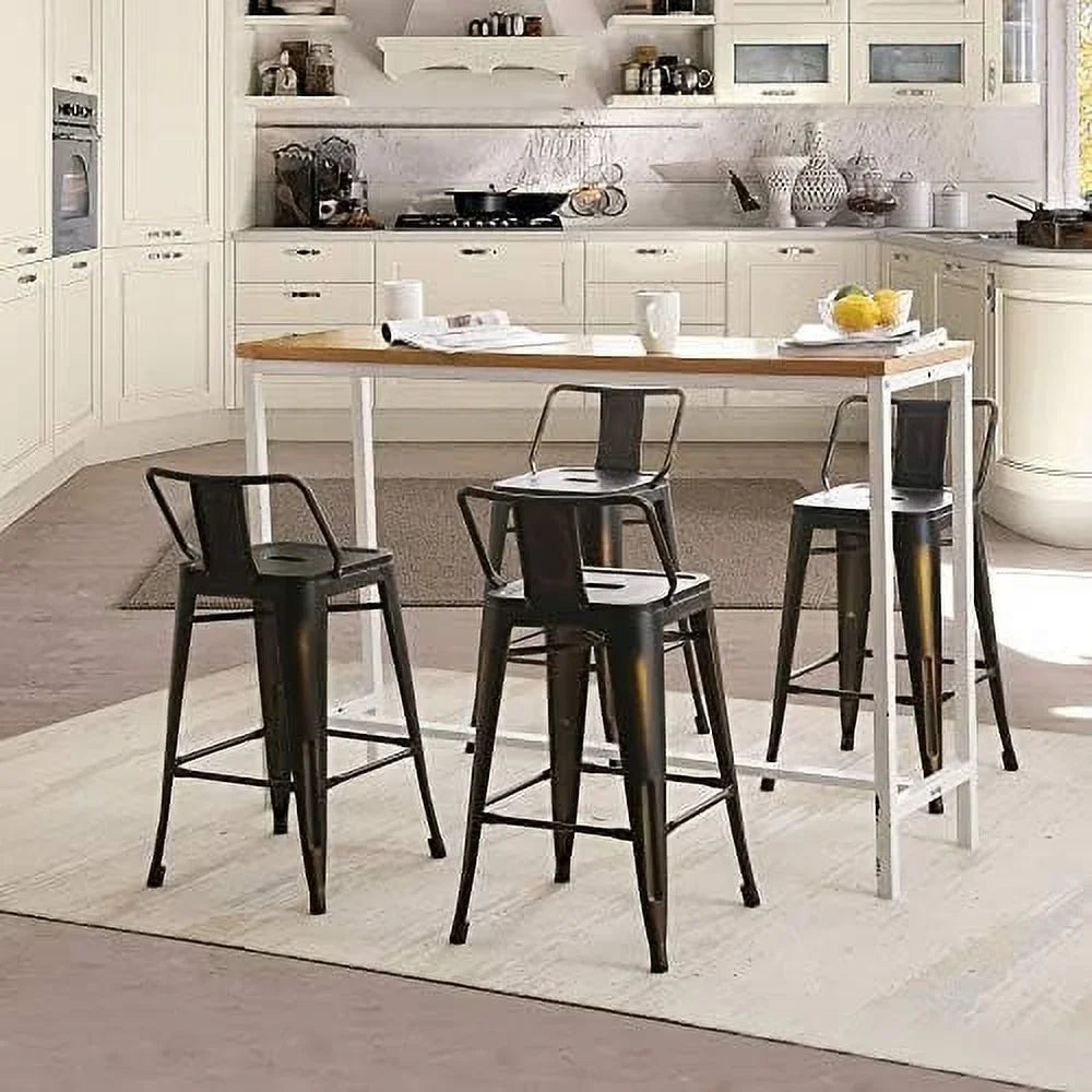 Spboomlife Metal Stools Set Of 4 Barstools Counter Height Stools With Back Industrial Stools Indoor Outdoor Kitchen Dining Chairs Modern Chairs Distressed Navy Navy 24Inch Stools