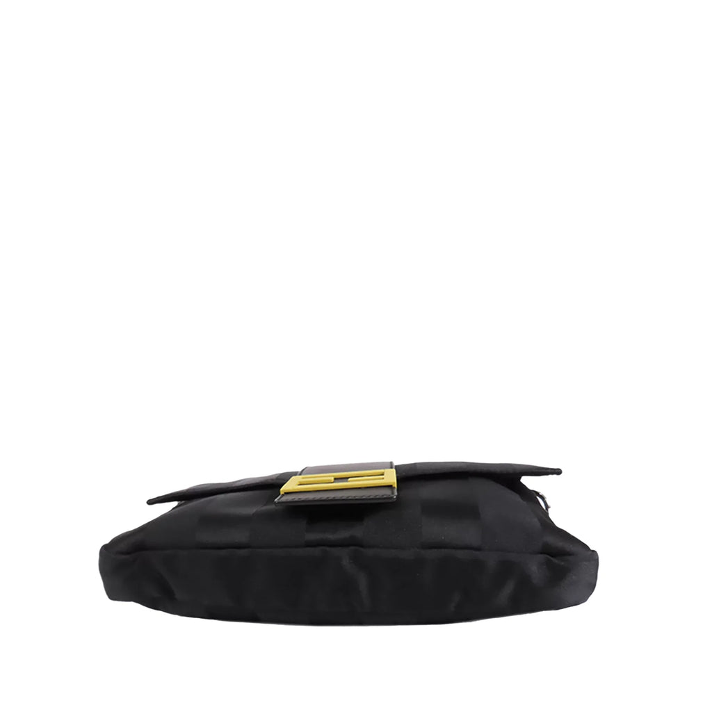 Black Baguette Authenticated Pre-Owned Fabric Satchel (Good) Nylon Convertible Unisex Stripes Fendi