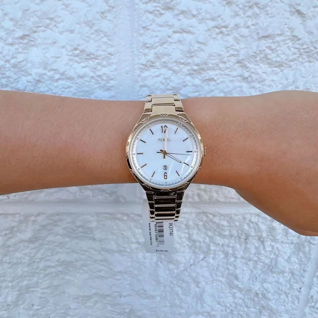 Ashtyn Date Steel Gold-Tone BQ3740 Watch Stainless Fossil Three-Hand