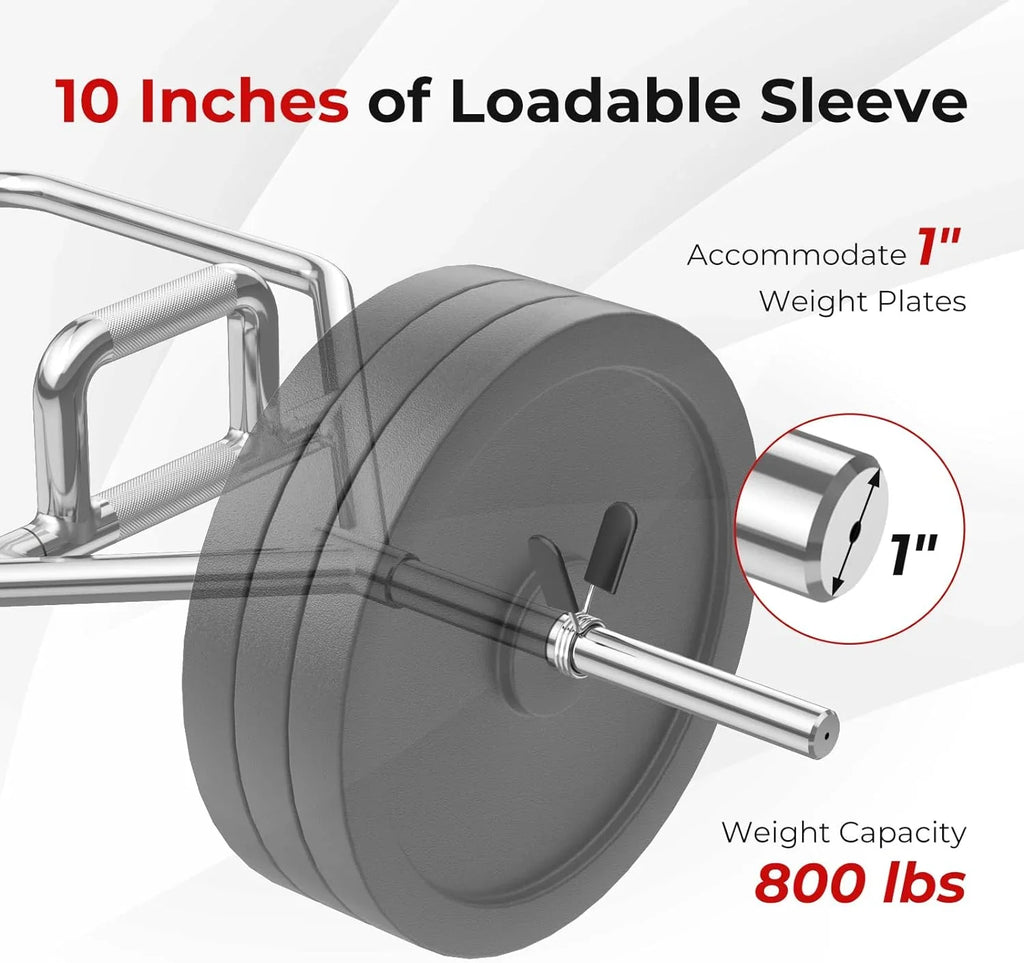 Hex Bar Folding 800Lbs Power Shrugs Hex Weight Squats, Bar Deadlifts, For Olympic Lifting Weight Two-Handle, Finish Trap Bar With Deadlift Capacity Chrome 56" Pulls, Bar,