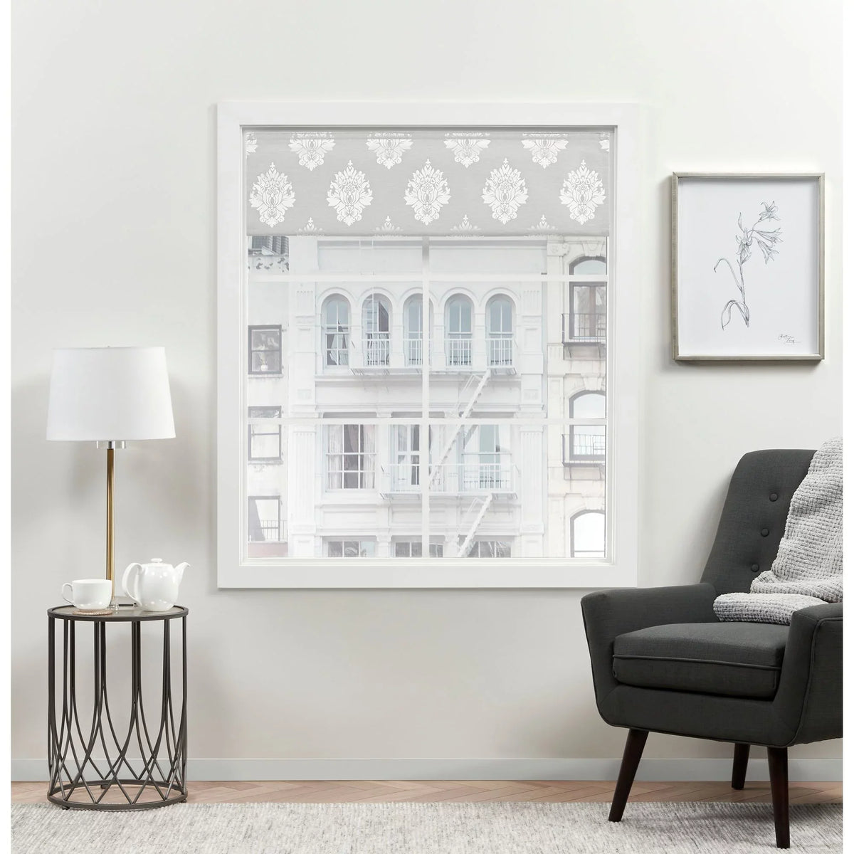Damask Marseilles 100% Silver Shade, Blackout Roman 34"x64", Home Exclusive