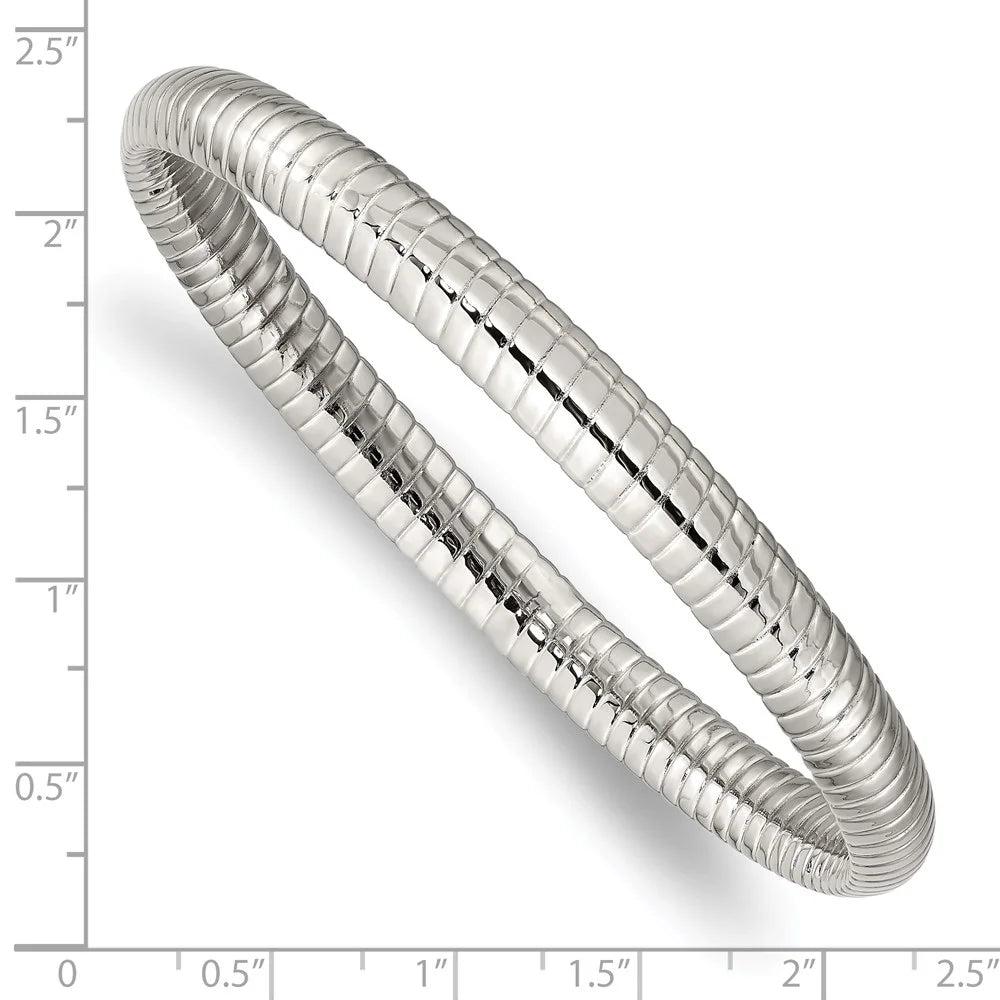 Hollow and in Chisel mm Textured Bangle Polished Stainless 7 Women's Steel Bracelet 8