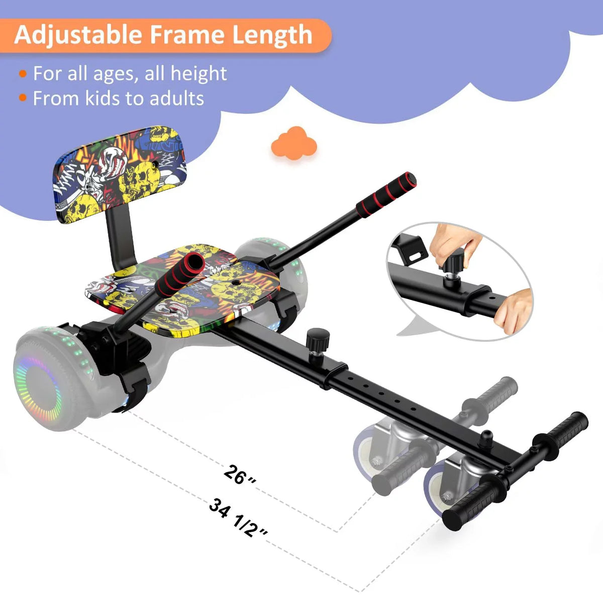 Accessories, 10" Hoverboard Hoverboards Seat 6.5"/ Adjustable Kids, Compatible with Attachment, for Graffiti Hoverboards 8"/