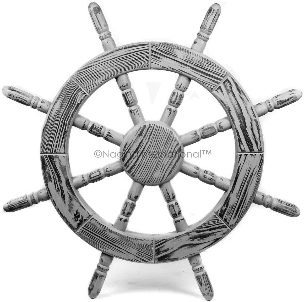 Nagina International Rustic Antique Beautiful Wall Decor Handcrafted Pine Nautical Ship Wheel | Maritime Exclusive Wall Decor (36 Inches, Junky Black)