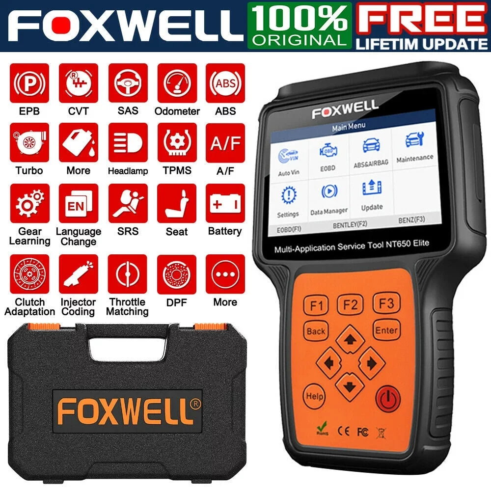 with Code TPMS DPF Air NT650 EPS Reset Light FOXWELL Oil II Car ABS OBD2 Battery Scanner Registeration TPS Automotive Reader EPB OBD Bag Elite SAS