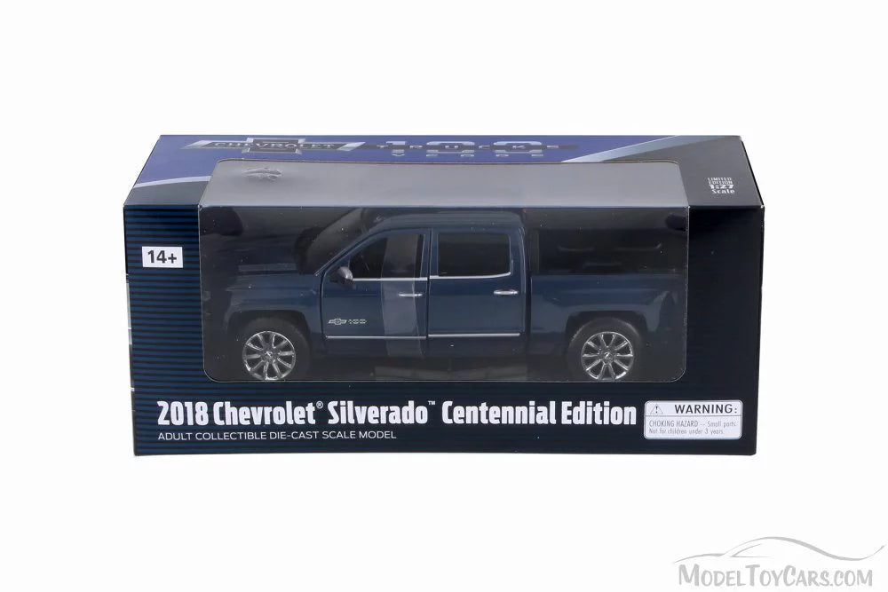 2018 Chevy Silverado Pick-Up Truck (Centennial Edition), Steel Navy - Motor Max 79353Bu - 1/27 Scale Diecast Model Toy Car