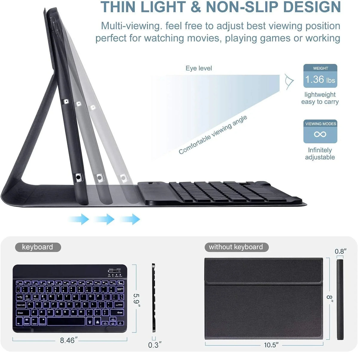 Vowubo Ipad Keyboard Case For Air 3Rd Version 10.5" (2019), Ipad Pro 10.5" (2017) Magnetically Detachable