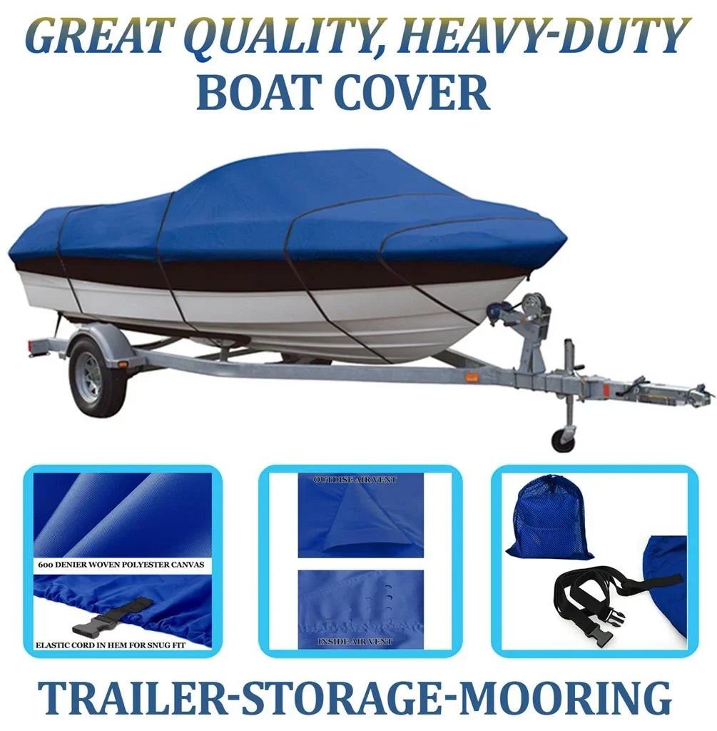 Blue, Great Quality Boat Cover Compatible For Delta/Gregor Eagle 16 Tc O/B 1996 1997