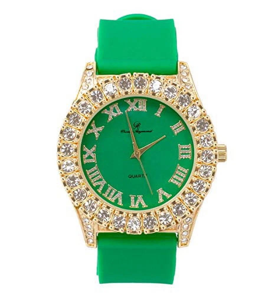 Rocks Mens Out Big Gold Silver Colorful Fully Numerals Green) Roman with Watch Dial ST10327 - Iced RN Single (ST10357