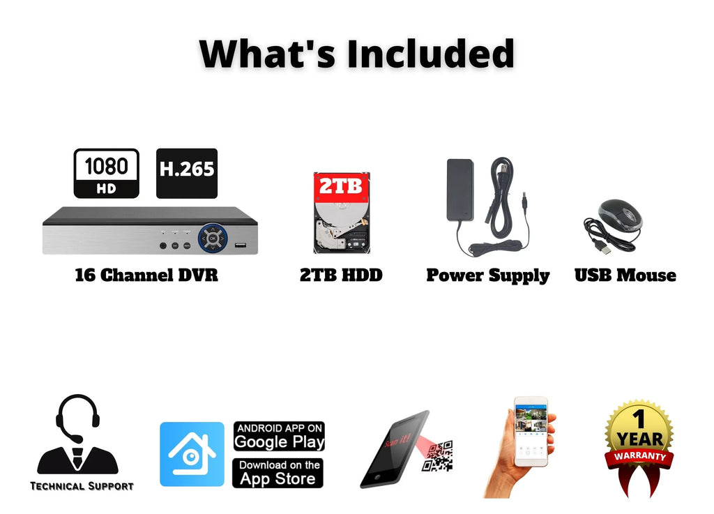 Office TVI DVR Channel Security CCTV Digital HD Recorder H.265 AHD 2TB 16 Evertech CVI with Standalone Home Storage Analog Video