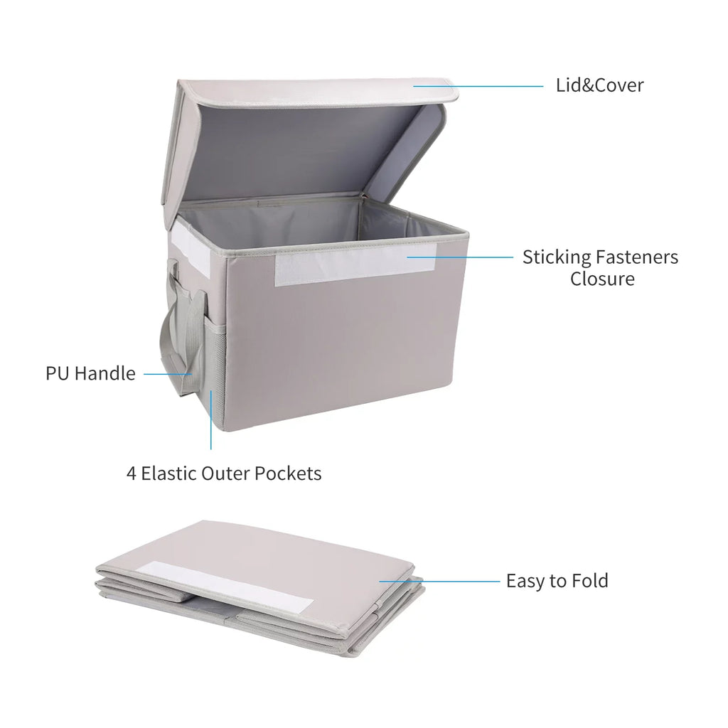 Home Fireproof and Car, Lid Ideal Sturdy Storage Waterproof Handles Box, Irfora with Office for