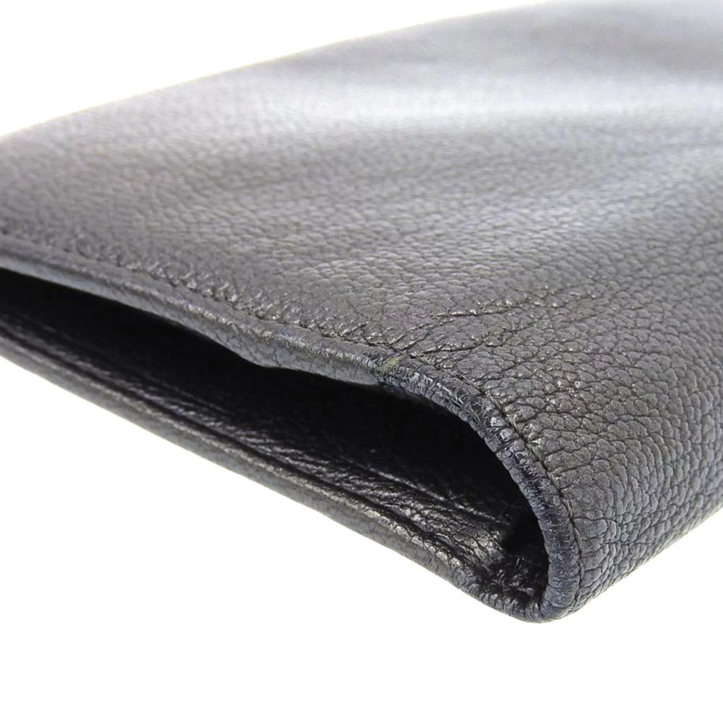 Pre-Loved Chanel Chanel Here Mark Bi-Fold Long Wallet Metallic Lambskin Gray No. 11 With Seal (Fair)