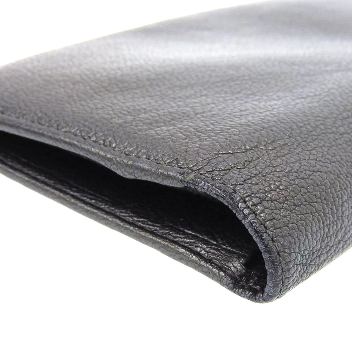 Pre-Loved Chanel Chanel Here Mark Bi-Fold Long Wallet Metallic Lambskin Gray No. 11 With Seal (Fair)