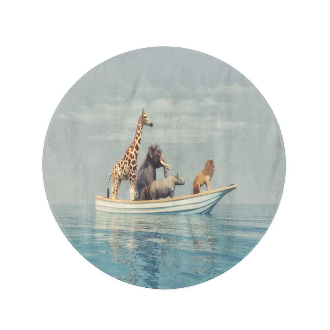 Laddka 60 Inch Round Beach Towel Blanket Wild Lion Rhino Elephant Giraffe Sitting In Boat Travel Circle Circular Towels Mat Tapestry Beach Throw