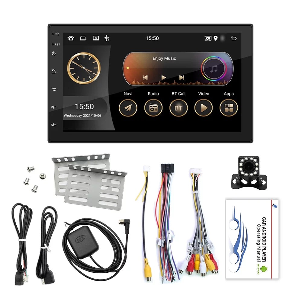 with Link/Hands-Free 7 11 Shinysix Navigation GPS Car Touchscreen Android Control Picture/Steering Support Double Backup Calling/Reverse Stereo WIFI/AUX/U-Disk/Phone Radio Camera Din Inch Wheel with