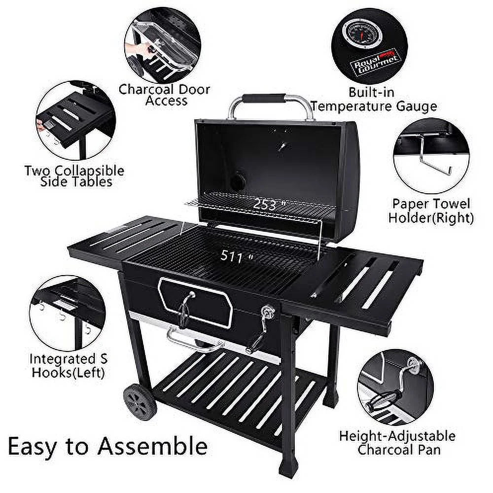 Large Deluxe 30-Inch Gourmet Picnic Camping Cooking, Patio BBQ Backyard Smoker Grill, Charcoal Royal CD2030AN Black,