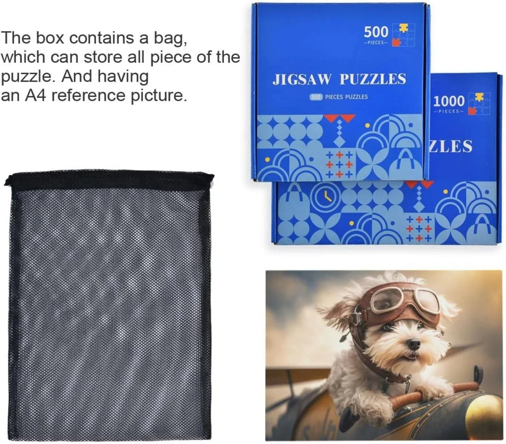 Kids Fun Adults, Puzzle Wood Gift Bag, with Challenging for Zigsaw Exercise for fabric Brain Friends Storage Pilot 500 Composite PCS Airplane Parents Jigsaw Paper Family in Puzzle, Game