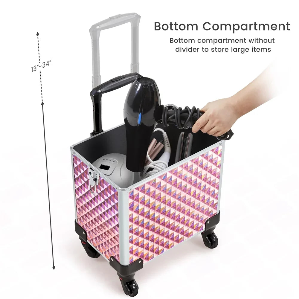with 3-in-1 Trolley Large Makeup Rolling Case Storage, Topeakmart Pink Train Cosmetic